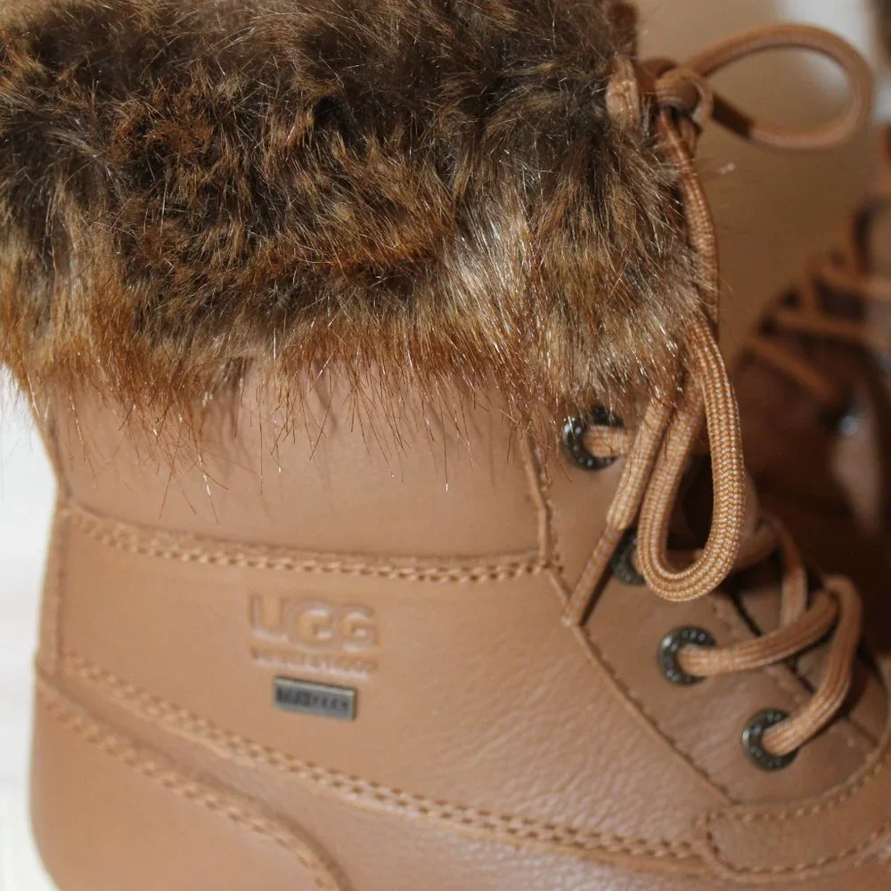 NEW UGG ADIRONDACK III LEATHER FUR SHEARLING SNOW WINTER BOOTS CHESTNUT‎